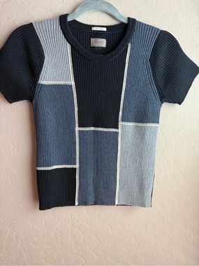MOTHER The Block Rib Tee Patching Things Up Colorblock Crop Top ~ Small